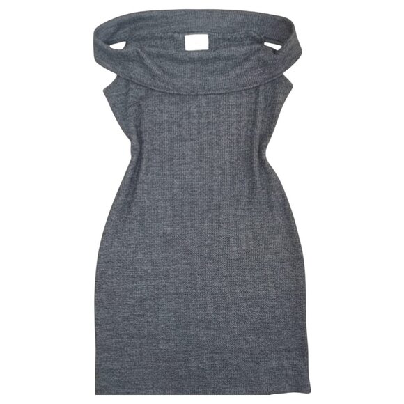 Anthropologie Sol Angeles Off Shoulder Heather Charcoal Knit Sweater Dress M - Picture 2 of 9